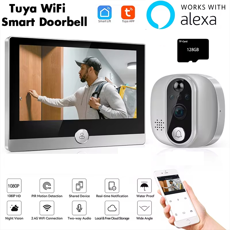 Smart Doorbell Wired - Tuya Video Doorbell 1080P WiFi Peephole